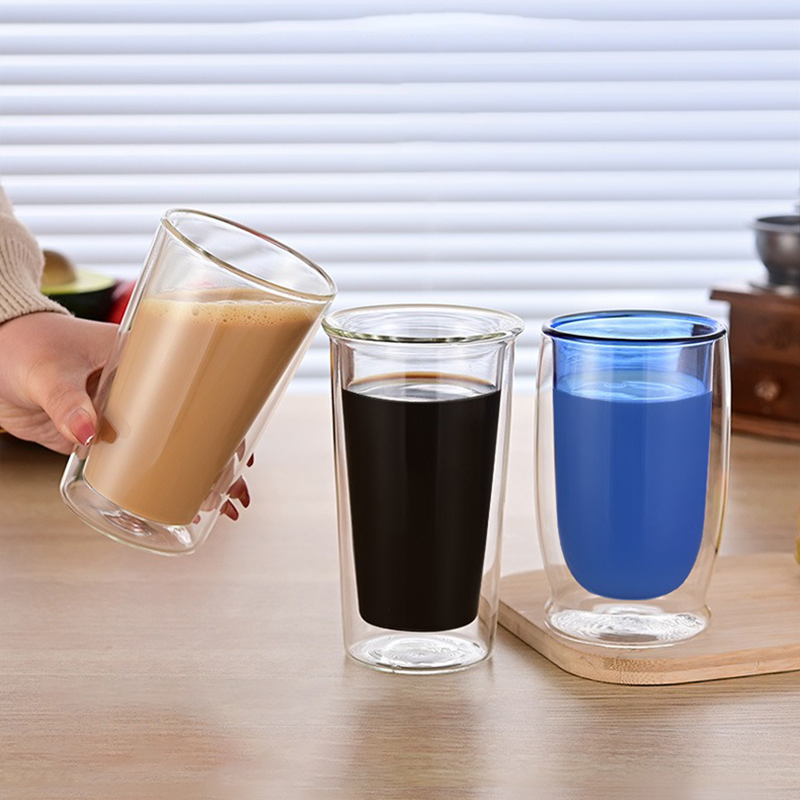 Double Wall Colored Glass Tumbler Set for Iced Coffee and Daily Use