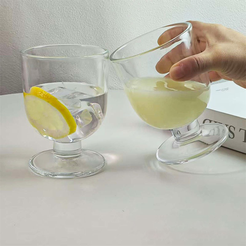 Minimalist Short Stem Glass Tumbler Set with Lemon Water and Cocktail