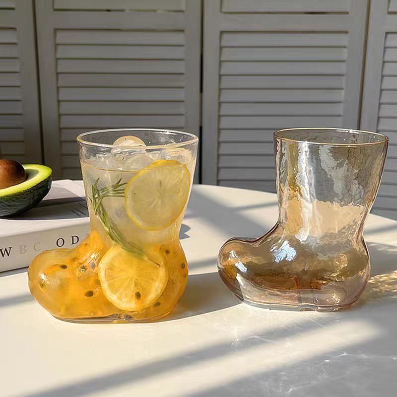 Cowboy Boot Shaped Glass Tumbler with Iced Passion Fruit Drink