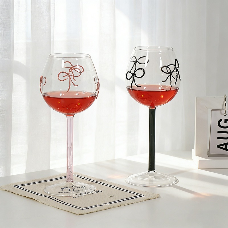 Hand Drawn Coquette Bow Stemmed Wine Glass for Home Bar & Gifting