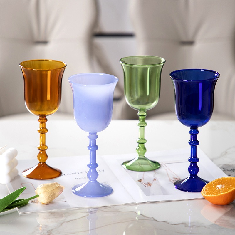 Vintage Colored Stemmed Wine Goblet Retro Tableware for Home Dining & Events